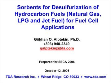 Sorbents for Desulfurization of Hydrocarbon Fuels (Natural Gas ...
