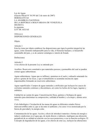 Ley de Aguas (Gaceta Oficial NÂº 38.595 del 2 de enero de 2007 ...