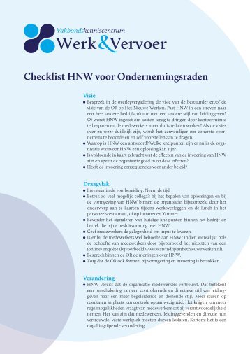 Checklist HNW voor Ondernemingsraden - StAZ