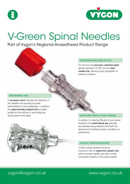 V-Green Spinal Needles (150KB) - Vygon (UK)