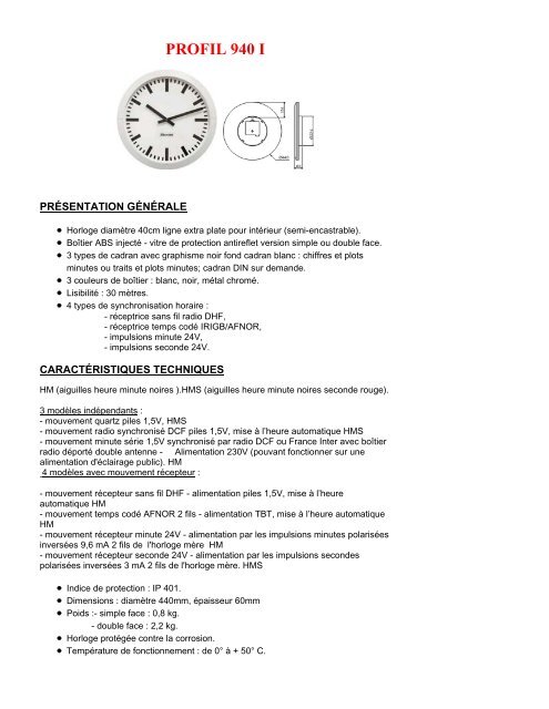 Horlogerie industrielle - Horloge Profil 940 E - Techni-Contact