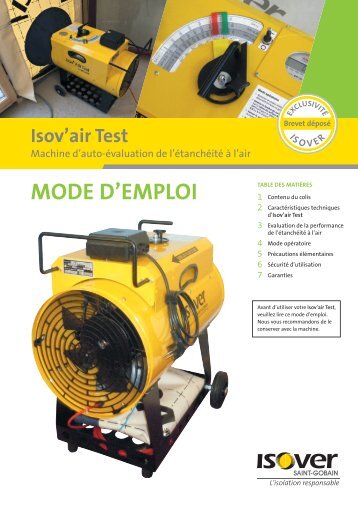 Notice d'utilisation de la machine Isov'Air Test - Isover