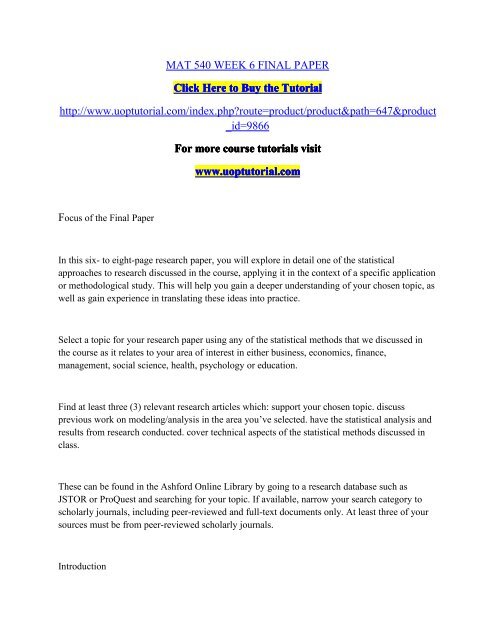Mat 540 Week 6 Final Paper