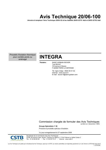 Avis Technique 20/06-100 INTEGRA - Isover
