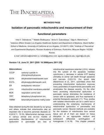 Isolation Of pancreatic Mitochondria Pdf - The Pancreapedia