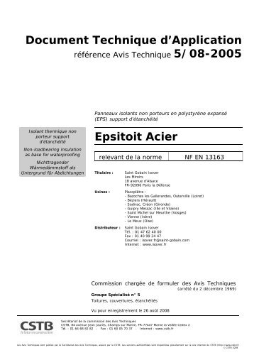 Document Technique d'Application Epsitoit Acier - Isover