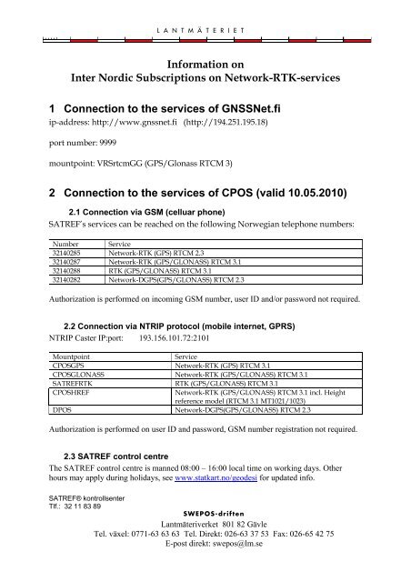 Information on Inter Nordic Subscriptions on Network-RTK ... - Swepos