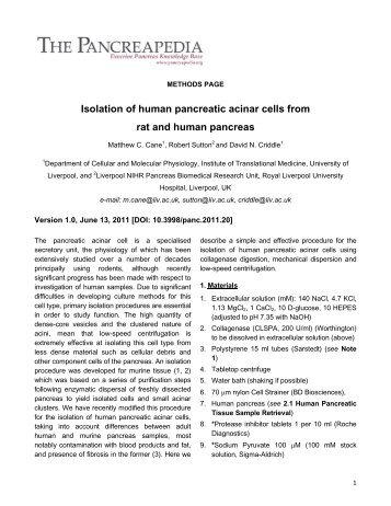 Isolation Of Human pancreatic Acinar cells Pdf - The Pancreapedia