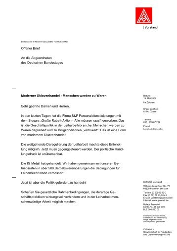 IGM GeschÃ¤ftsbrief-Vorlage Vorstand auf Vordruck - IG Metall Bayern