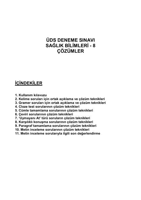 ÃDS SaÄlÄ±k Bilimleri Deneme SÄ±navÄ± 8 ÃÃ¶zÃ¼mleri - Bademci