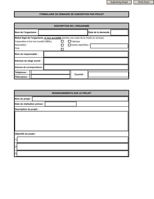 Formulaire - Demande de subvention par projet - PrÃ©vost