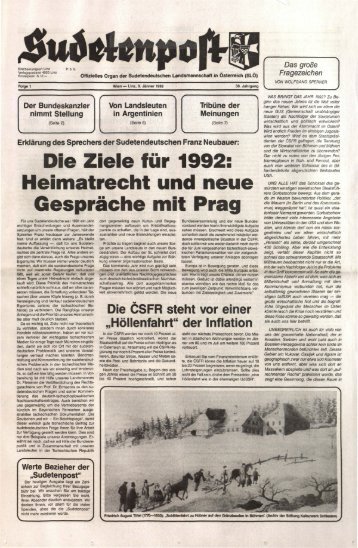 Die Ziele für 1992: Heimatrecht und neue Gespräche ... - Sudetenpost