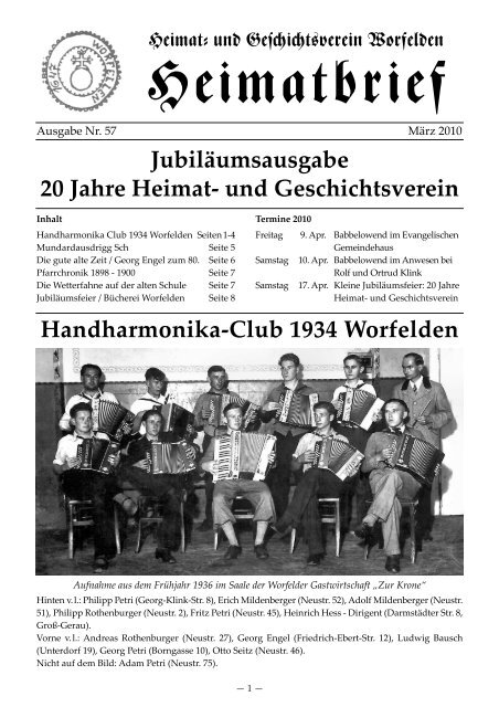 Handharmonika-Club 1934 Worfelden Jubiläumsausgabe 20 Jahre ...