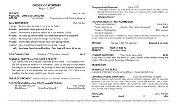 ORDER OF WORSHIP - Mantua Center Christian Church