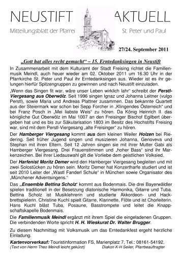 "Neustift aktuell" vom 24. September 2011 - St. Peter und Paul Freising