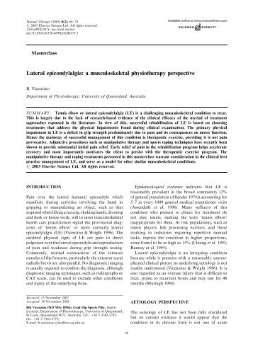Lateral epicondylalgia: a musculoskeletal physiotherapy perspective