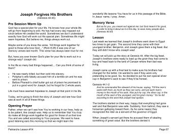 Lesson 14: Joseph Forgives His Brothers