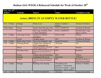 Radium Girls Week 6 Rehearsal Schedule - WBHSTheatre.com