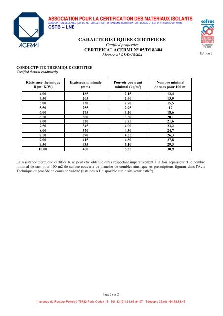 AUTORISATION DU DROIT D'USAGE - Isover