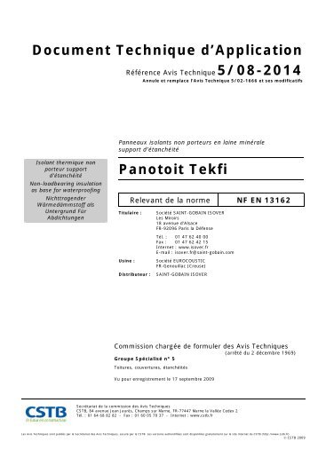 Document Technique d'Application Panotoit Tekfi - CSTB