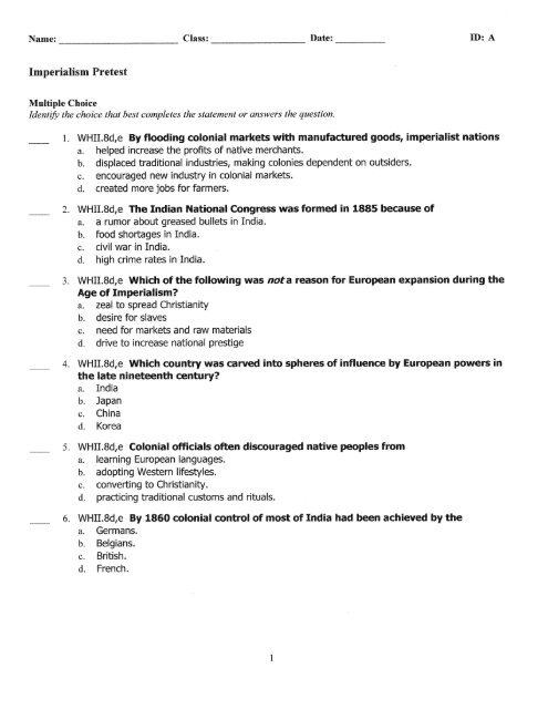 pretest imperialism and world war i has 21 questions