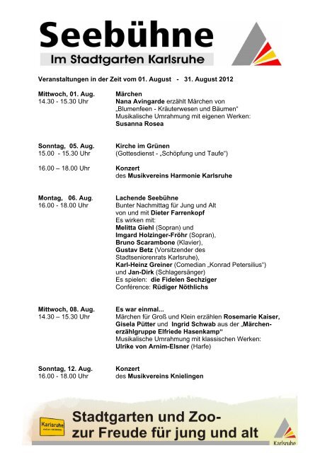 Veranstaltungen in der Zeit vom 01. August - 31. August ... - Karlsruhe