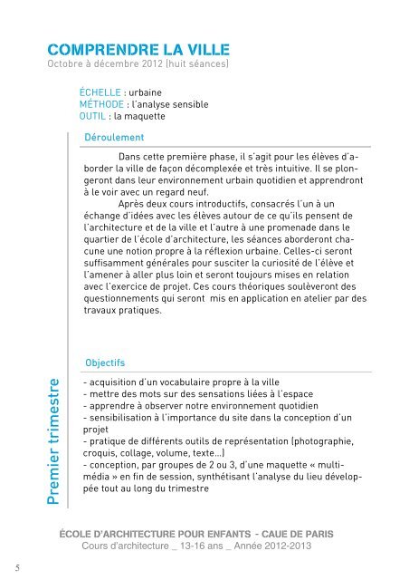 Programme pédagogique 2012-2013 / 13-16 ans - (CAUE75) Paris