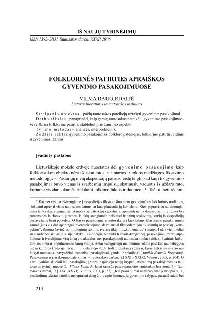 tautosakos darbai xxxii - Lietuvių literatūros ir tautosakos institutas