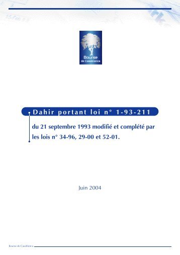Dahir portant loi n° 1-93-211 - Bourse de Casablanca