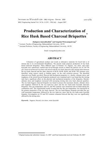 Production and Characterization of Rice Husk Based Charcoal ...