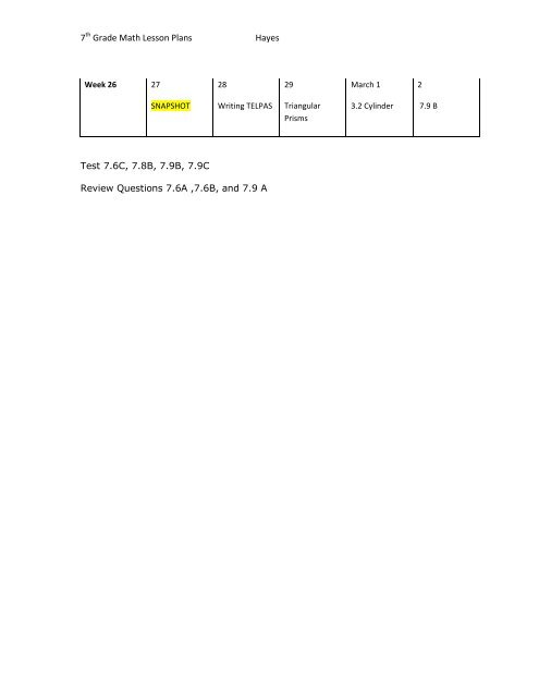 7th Grade Math Lesson Plans Hayes