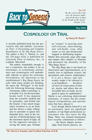 Download Cosmology on Trial PDF - Institute for Creation Research