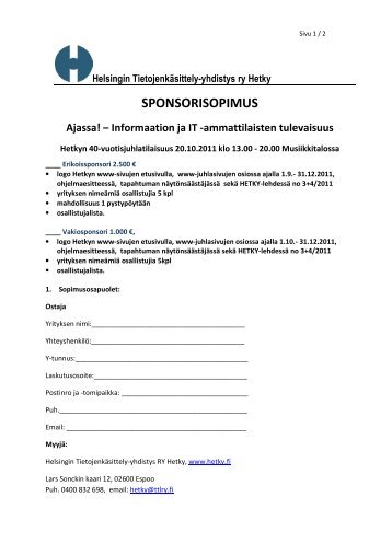 SPONSORISOPIMUS - Hetky