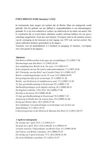 INDEX BRIELSE MARE (jaargang 1-10) - Historische Vereniging de ...