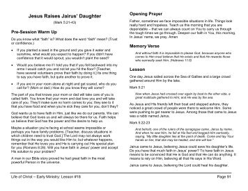 Lesson 18: Jesus Raises Jairus' Daughter