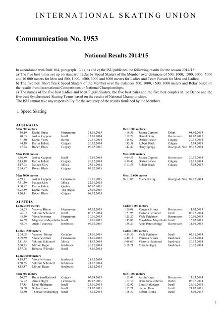 1953 Best National Results 2014 15