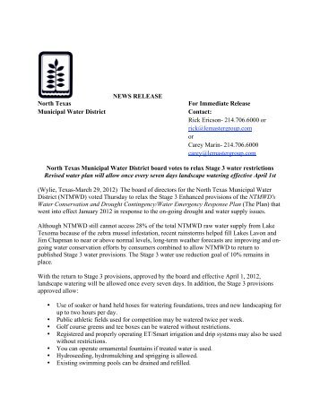 Stage 3 water restrictions - North Texas Municipal Water District