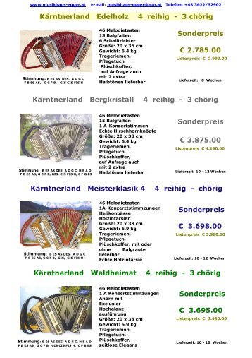 Kärntnerland Edelholz 4 reihig - 3 chörig ... - Musikhaus Egger