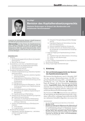 Urs Kägi, Revision des Kapitalherabsetzungsrechts - GesKR
