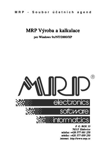 MRP VÃ½roba a kalkulace oba a kalkulace