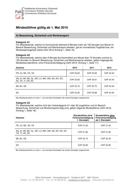 Informationsblatt Entsendegesetz AVE GAV ... - PaKo Sicherheit