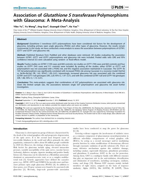 Association of Glutathione S transferases Polymorphisms