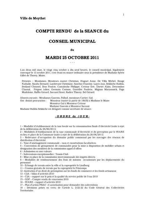 Compte rendu du 25 octobre 2011 - Mairie de Meythet