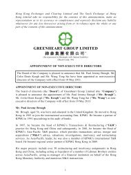 appointment of non-executive directors - Greenheart Group