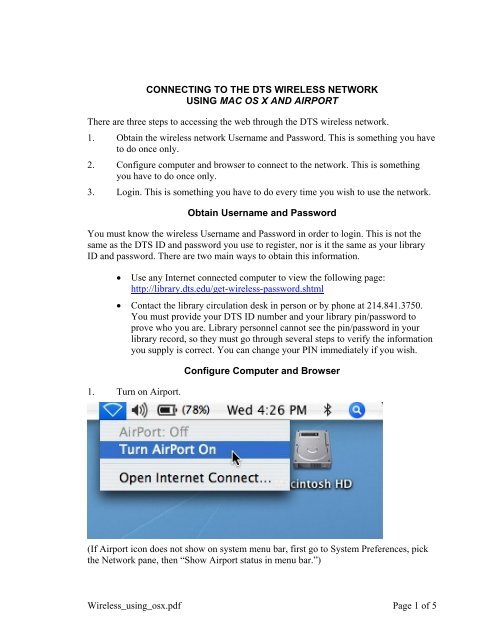 Instructions for connecting to DTS Wireless Network