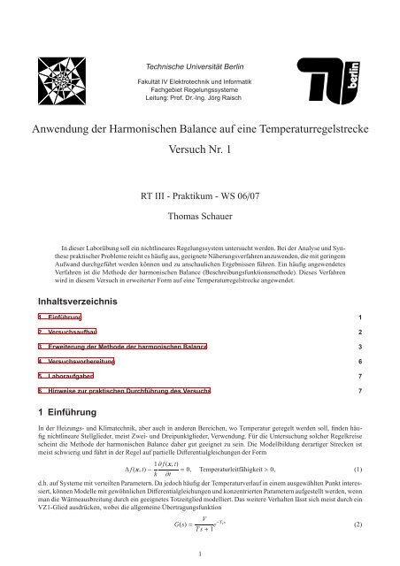 Anwendung der Harmonischen Balance auf eine ...