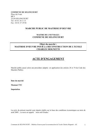 acte d'engagement - Mairie de Seloncourt