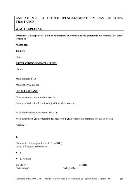acte d'engagement - Mairie de Seloncourt