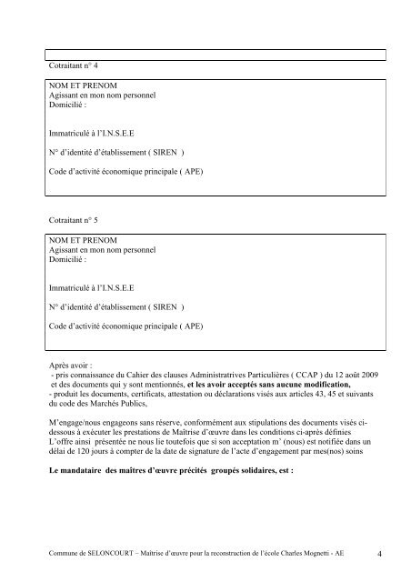 acte d'engagement - Mairie de Seloncourt