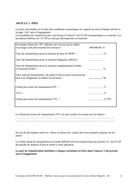 acte d'engagement - Mairie de Seloncourt
